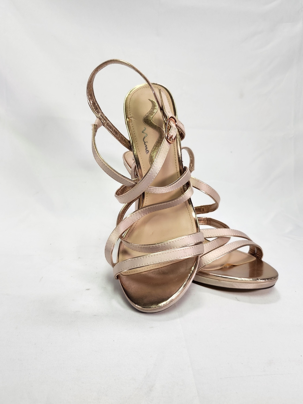 Nina Metallic Rose Gold Strappy Heeled Sandals